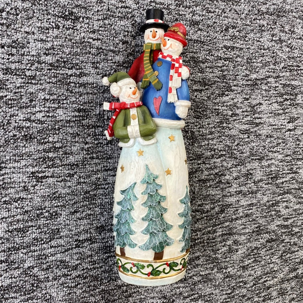 Snowman Family Christmas Figurine 12 Inch Folk Art Stone Resin Holiday Decor